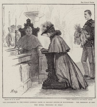 Die Konversion zur römisch-katholischen Kirche von Prinzessin Helene von Montenegro, die Zeremonie in Bari, die königliche Hochzeit in Italien von Henry Marriott Paget