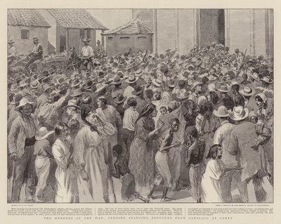 Die Schrecken des Krieges, hungernde Flüchtlinge aus Santiago in Caney füttern von Henry Marriott Paget