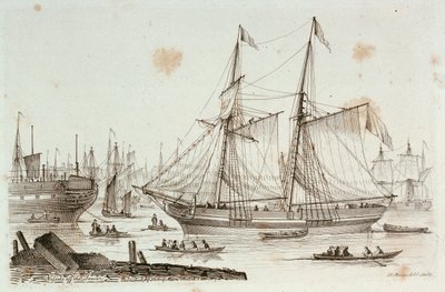 Skizzen von Schiffen, gezeichnet und radiert von Henry Moses: Hulks in Sheerness von Henry Moses