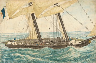 Der portugiesische Sklavenschiff Diligenté, gefangen von H.M. Sloop Pearl mit 600 Sklaven an Bord, Mai 1838 von Henry Samuel Hawker