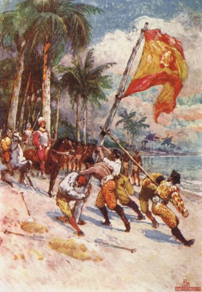 Hissen der spanischen Flagge, die erste Flagge in Florida von Henry Sandham
