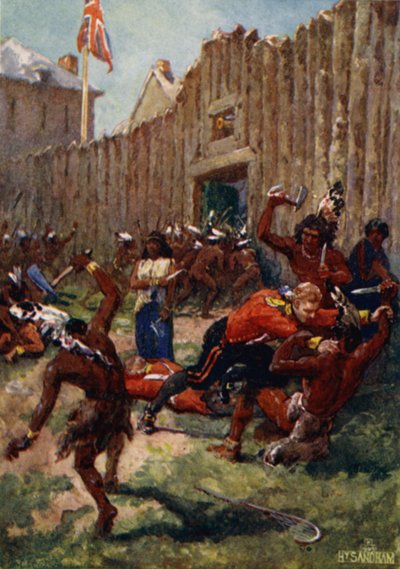 Ojibwe-Indianer überraschen die Briten am Fort Michilimackinac, 1763 von Henry Sandham