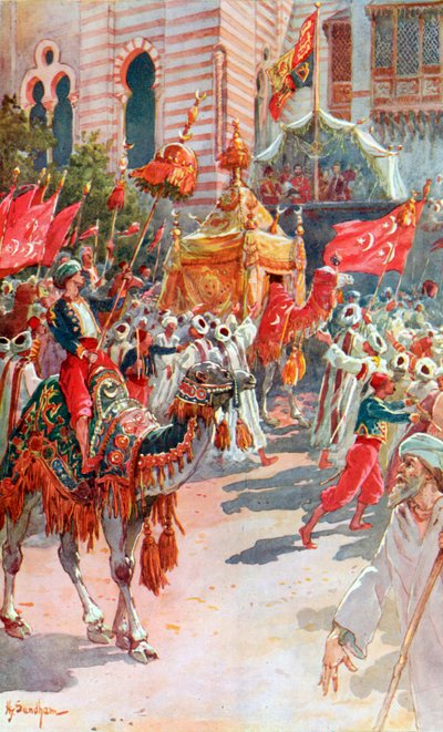 Die Prozession der Heiligen Teppiche vor dem Prinzen und der Prinzessin von Wales in Kairo, 5. Februar 1869 von Henry Sandham