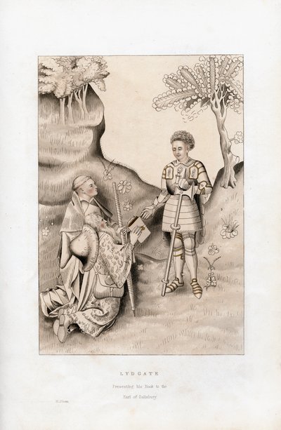 Lydgate überreicht sein Buch dem Earl of Salisbury, 1426, 1843 von Henry Shaw