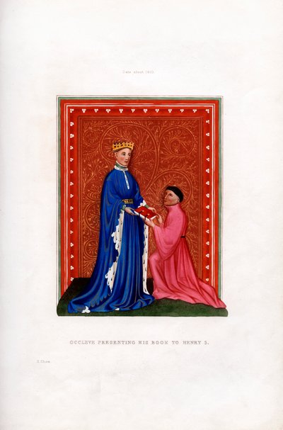 Occleve überreicht sein Buch Heinrich V., um 1410 von Henry Shaw