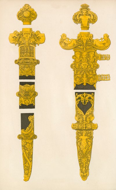 Die Zierstücke eines Dolches und Schwertes, entworfen von Holbein, frühes 16. Jahrhundert von Henry Shaw