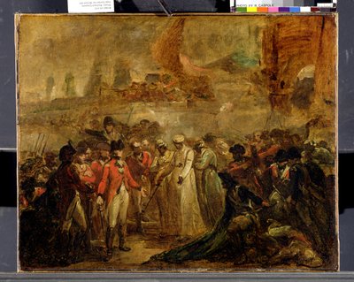 Die Kapitulation der beiden Söhne von Tipu Sahib (1749-99), Sultan von Mysore, an Sir David Baird, um 1800 von Henry Singleton