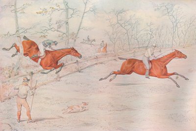 Ein Hindernisrennen: Über einen starken Ochsenzaun. Runter für hundert!, 1927 von Henry Thomas Alken