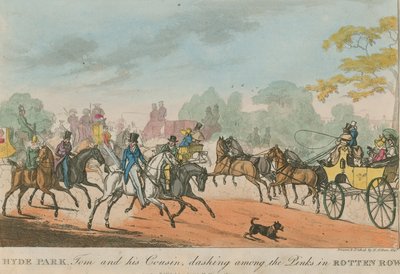 Hyde Park, London, Tom und sein Cousin rasen unter den Nelken in Rotten Row von Henry Thomas Alken