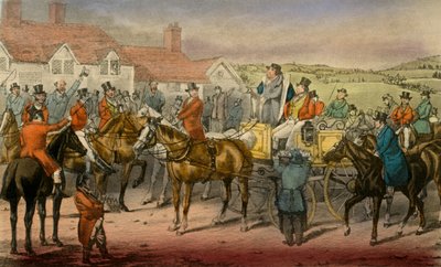 Mr. Jorrocks erklärt seine Unfähigkeit, sich den Surrey Stag-hounds anzuschließen, 1838 von Henry Thomas Alken