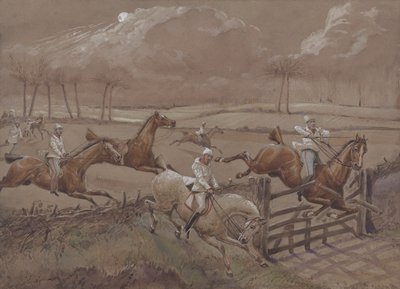 Das letzte Feld bei Nacton Heath, Platte 3, aus The First Steeple Chase on Record, graviert von J. Harris, gedruckt von Ackermann, London 1839 von Henry Thomas Alken