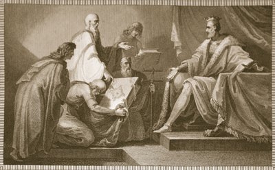 Domesday Book präsentiert an Wilhelm I., graviert von J. Fittler, Illustration aus David Humes 