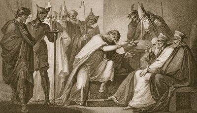 Eduard II. legt seine Krone nieder, graviert von Schiavonelli, Illustration aus David Humes 