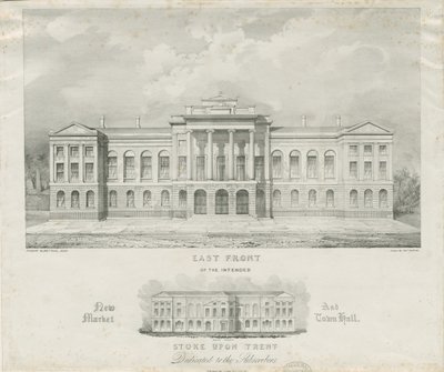Stoke-upon-Trent - Geplanter neuer Markt und Rathaus: Lithographie von Henry Ward