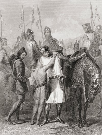 Richard, Earl of Pembroke, verabschiedet sich von seinem Bruder vor der Abreise nach Irland im Jahr 1169, aus 