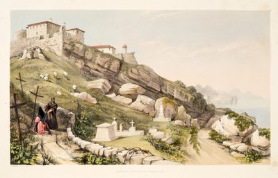 Grabstätte britischer Offiziere auf dem Schlossberg von San Sebastian, aus Skizzen der Landschaft in den baskischen Provinzen Spaniens, mit einer Auswahl nationaler Musik, veröffentlicht 1838 von Henry Wilkinson