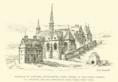 Chapelle du Martyre, Montmartre, Paris, wo im Untergeschoss St. Ignatius und seine Gefährten ihre ersten Gelübde ablegten (Gravur) von Henry William Brewer