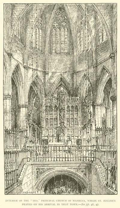 Innenraum der "Seo", Hauptkirche von Manresa, wo der Heilige Ignatius bei seiner Ankunft in dieser Stadt betete (Gravur) von Henry William Brewer