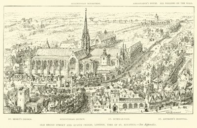 Old Broad Street und Austin Friars, London, zur Zeit des Hl. Ignatius (Gravur) von Henry William Brewer