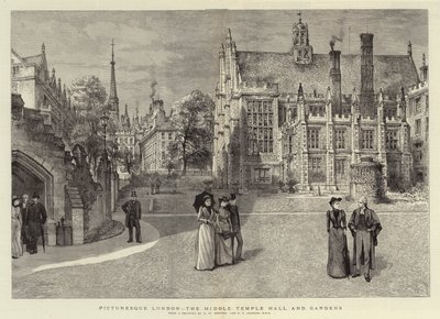 Malerisches London, die Middle Temple Hall und Gärten von Henry William Brewer
