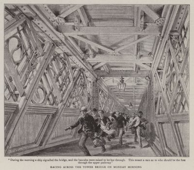 Rennen über die Tower Bridge am Montagmorgen von Henry William Brewer