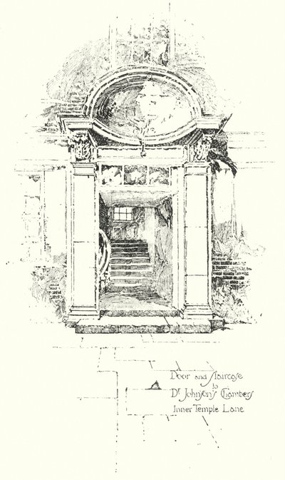 Tür und Treppe zu Dr. Johnsons Kammern, Inner Temple Lane, London von Herbert (after) Railton