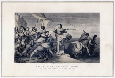 König Alfred spornt die Angelsachsen an, die Invasion der Dänen abzuwehren, 896, ca. 1847 von Herbert Bourne