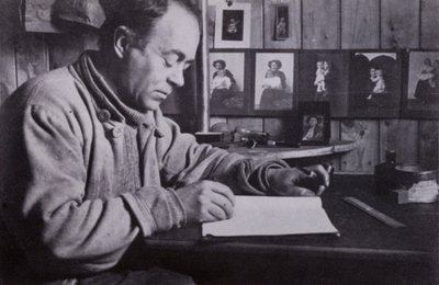 "Scott schrieb und plante und berechnete an seinem kleinen Tisch" von Herbert Ponting