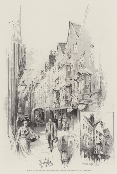 Stücke von Alt-London, die White Horse Taverne, Fetter Lane, die bald abgerissen wird von Herbert Railton