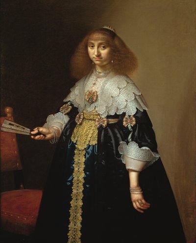 Porträt einer Dame in einem aufwendig bestickten Kostüm, 1640 von Hercules Sanders