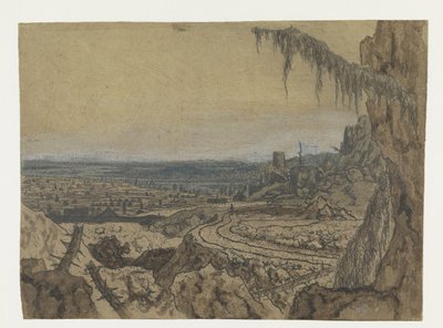 Ferne Ansicht mit einer Straße und moosigen Ästen von Hercules Segers