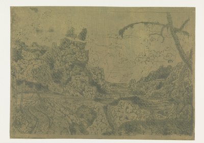 Bergtal, rechts ein Mann mit einem Stock von Hercules Segers