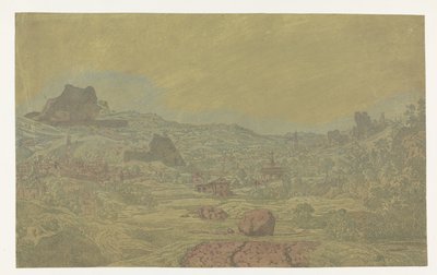 Tal mit einem Fluss und einer Stadt mit vier Türmen von Hercules Segers