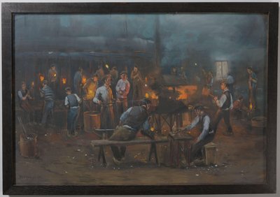Die Glasfabrik in Leerdam: das maschinelle Pressen von Glas von Herman Heijenbrock