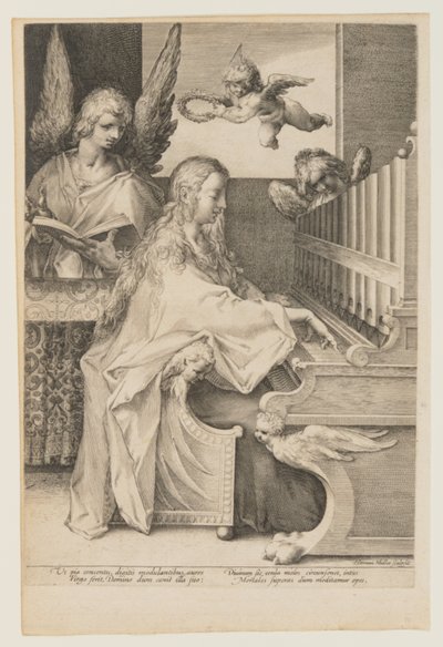 Die heilige Cäcilia spielt die Orgel mit zwei Engeln von Herman Jansz. Muller