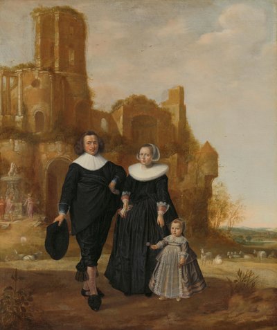 Porträt eines Paares mit ihrem Kind in einer Landschaft von Herman Meynderts Doncker