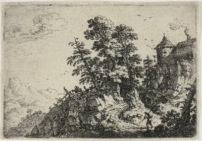 Reisende auf gewundener Straße, aus Sechs Landschaften von Herman Saftleven