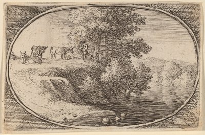 Kuhherde auf einem Felsen links vom Wasser von Herman van Swanevelt
