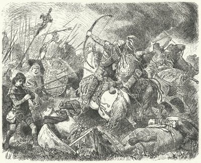 Eine Hunnenarmee wird auf dem Schlachtfeld zurückgeschlagen von Hermann Vogel