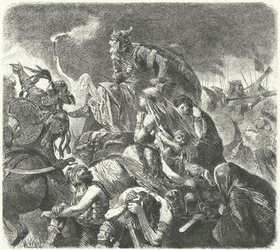 Attila der Hunne nach dem entscheidenden Angriff der Westgoten in der Schlacht von Chalons, 451 von Hermann Vogel