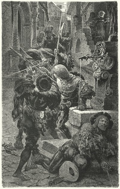 Zusammenstoß zwischen Studenten und Landsknechten in Erfurt, 1510 von Hermann Vogel