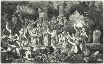 Germanische Krieger feiern einen Sieg über die Römer (Gravur) von Hermann Vogel