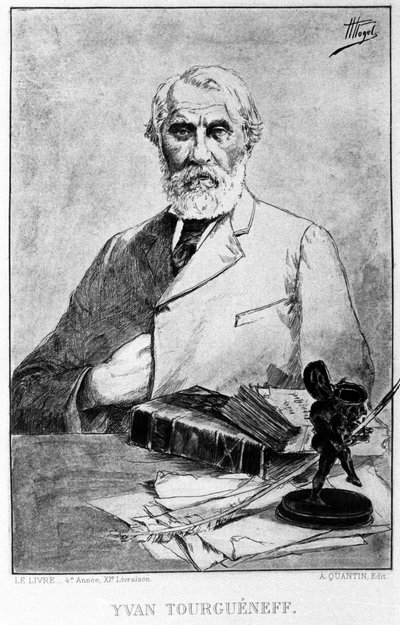 Porträt des russischen Schriftstellers Iwan Turgenjew (1818 - 1883). Zeichnung von Hermann Vogel; sd. von Hermann Vogel