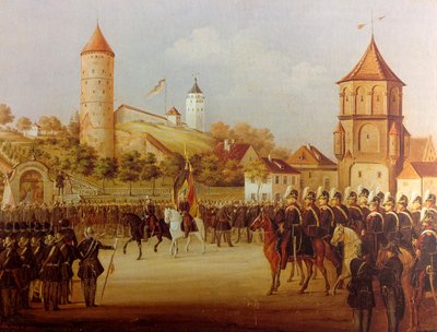 Hermann Volz Parade der Biberacher Bürgerwehr am Riedlinger Tor 1849 von Hermann Volz