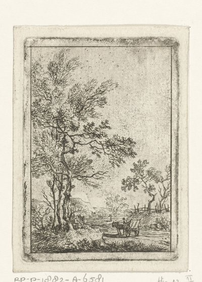 Landschaft mit hohen Bäumen und Pferd und Wagen von Hermanus Fock