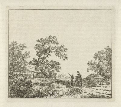 Landschaft mit Mann zu Fuß und Frau zu Pferd von Hermanus Fock