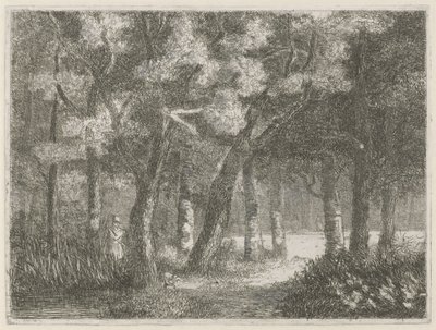Jäger und sein Hund im Wald von Hermanus Jan Hendrik van Rijkelijkhuysen