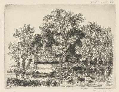 Flusslandschaft mit einem Boot und Enten von Hermanus Jan Hendrik van Rijkelijkhuysen