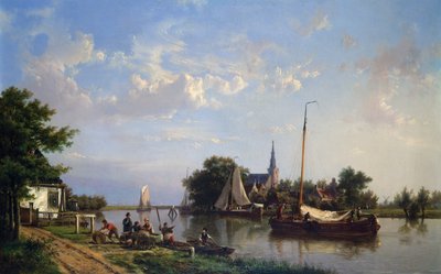 Lastkähne auf einem Sommerkanal von Hermanus Koekkoek