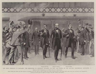 Die Buren-Generäle in Holland, der Empfang der Generäle Delarey, De Wet und Botha am Bahnhof, Amsterdam, 11. September von Hermanus Willem Koekkoek